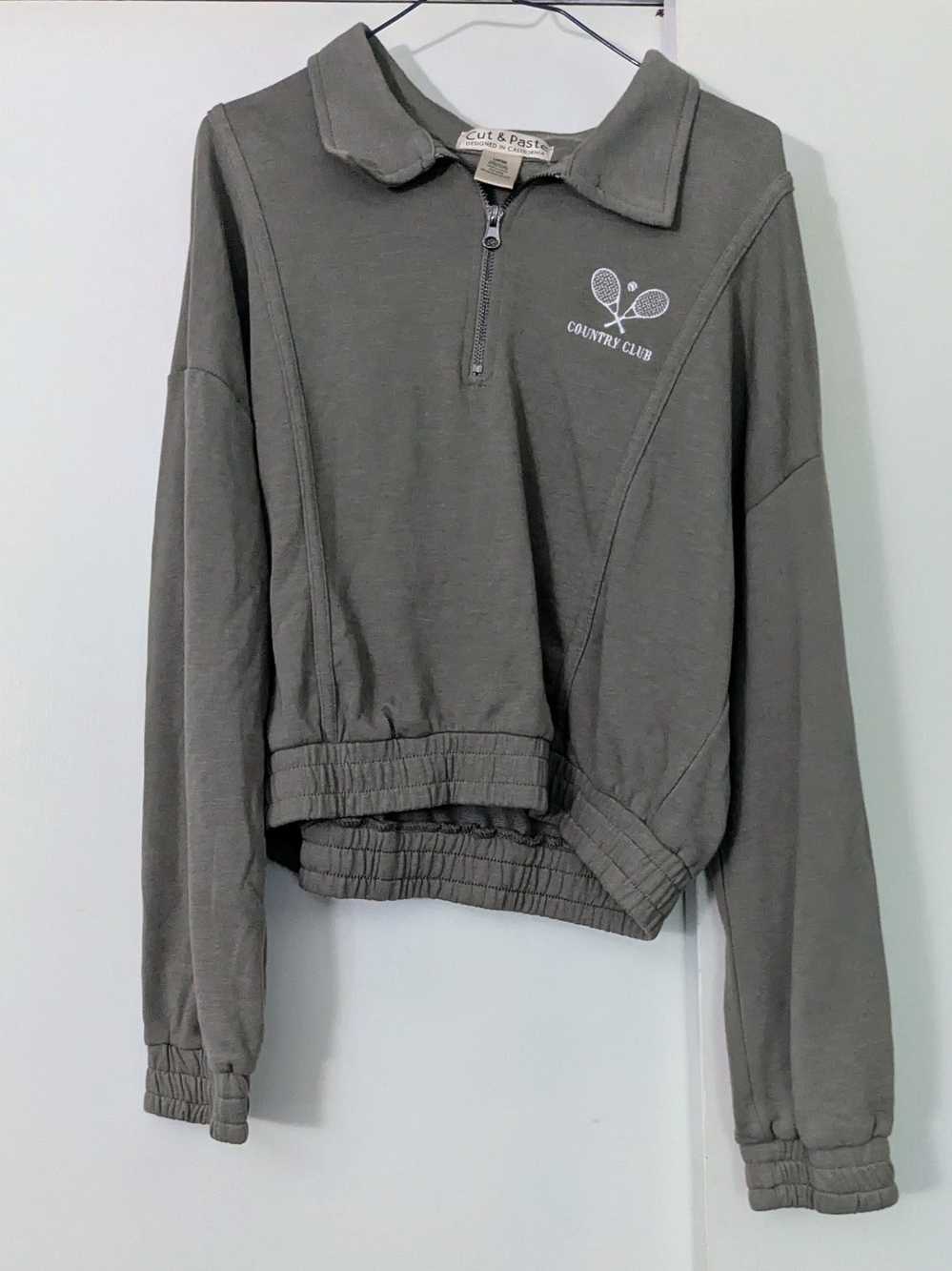 Olive Green Half-Zip Crop Collar Women’s Sweater